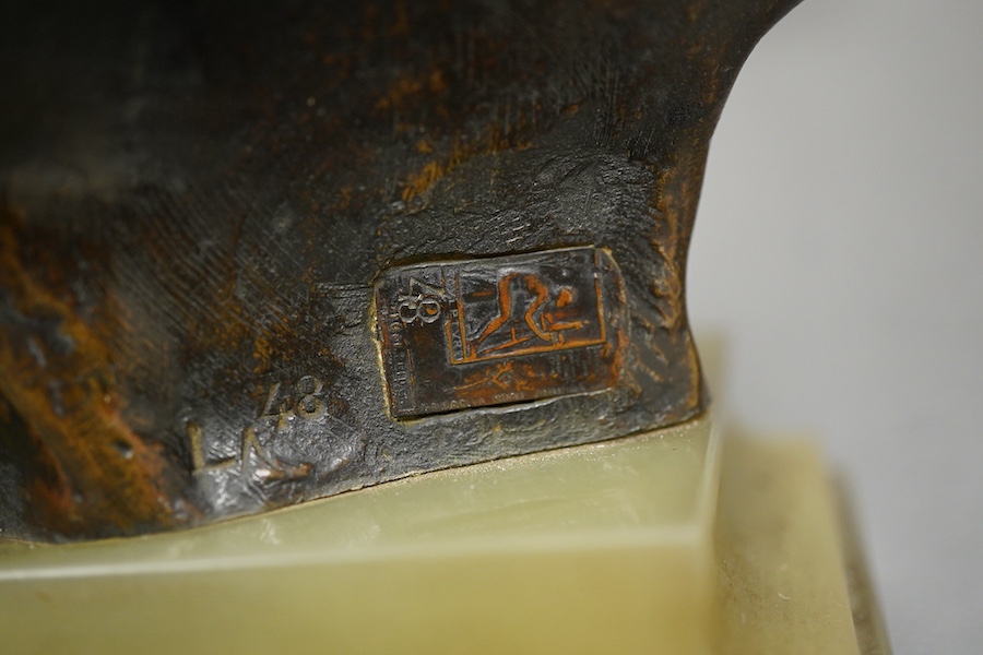 Jean-Antoine Injalbert (1845-1933) - patinated bronze portrait bust, on green onyx base, 20cm